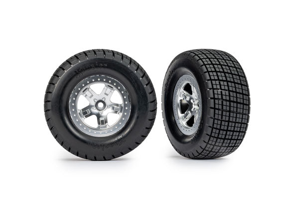 Tires &amp; Wheels Assem. SCT Beadlock Satin Chrome Wheels 4WD F/R 2WD Rear 10475