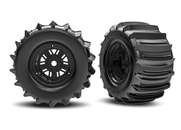 Tires &amp; Wheels Assembled Belted Paddle Tires Dual Profile Pro Scale® Sand Car Black Wheels (1 Right &amp; 1 Left) 10973