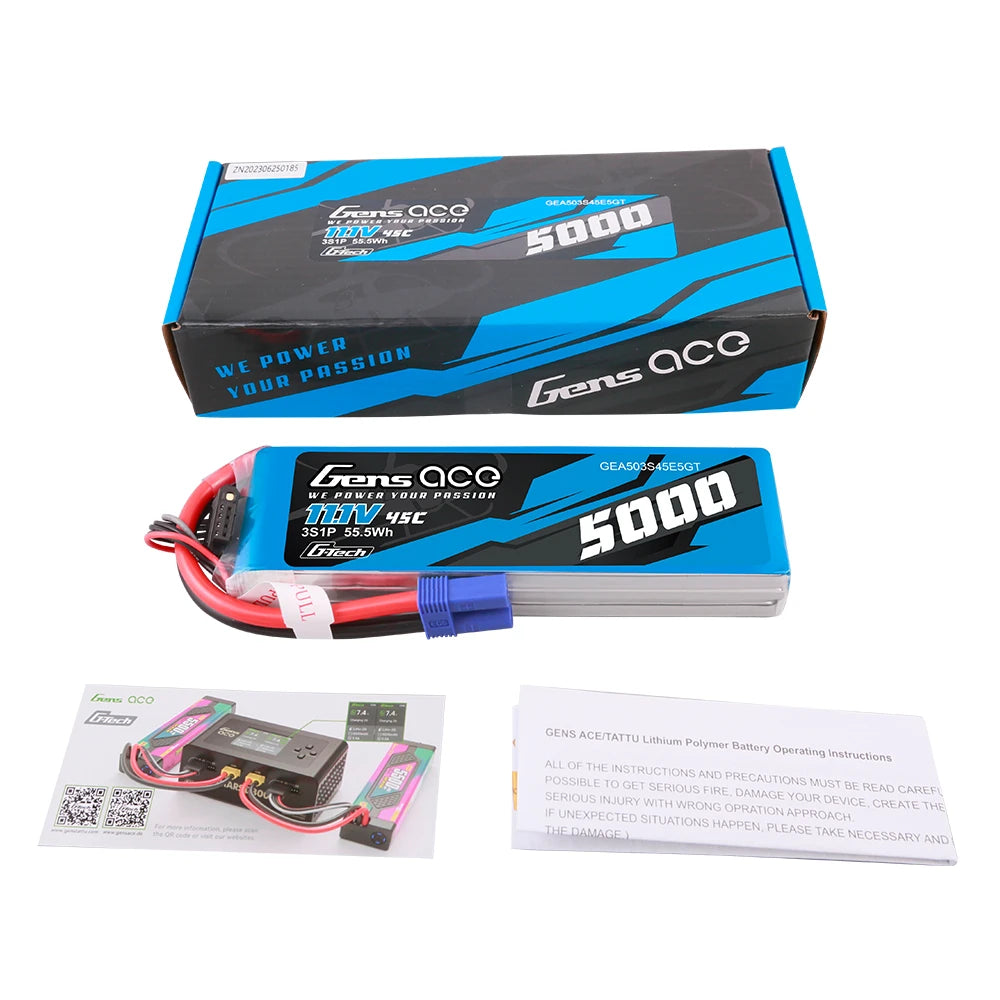 5000mAh 11.1V 45C 3S1P G-Tech  Lipo Battery Pack