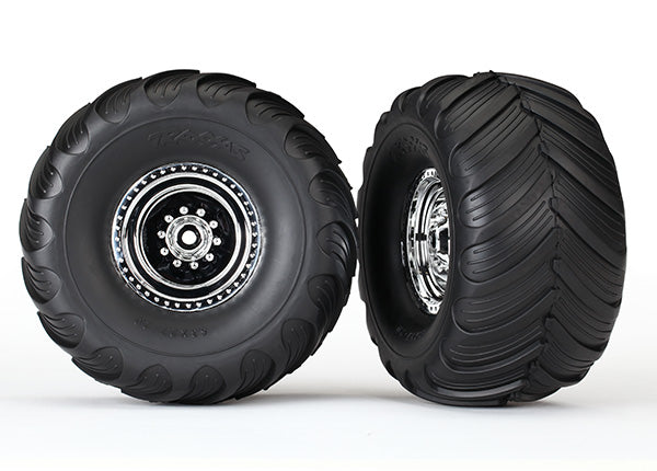 Traxxas 3663X Tires &amp; wheels assembled glued (chrome wheels Terra Groove dual profile tires foam inserts) (2WD electric rear) (2)