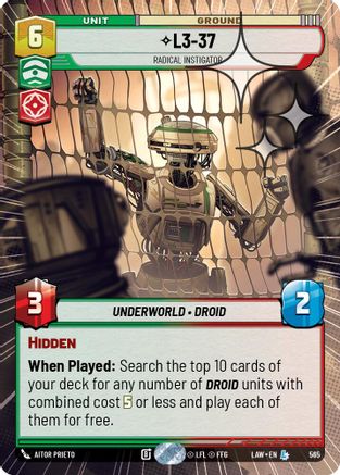 L3-37 - Radical Instigator (Hyperspace Foil) (327) - A Lawless Time Foil