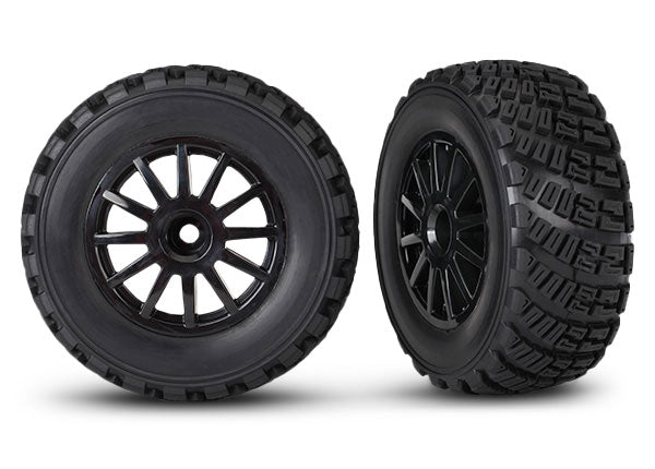 Traxxas 7473T Tires &amp; wheels assembled glued (black wheels gravel pattern tires foam inserts) (2) (TSM rated)