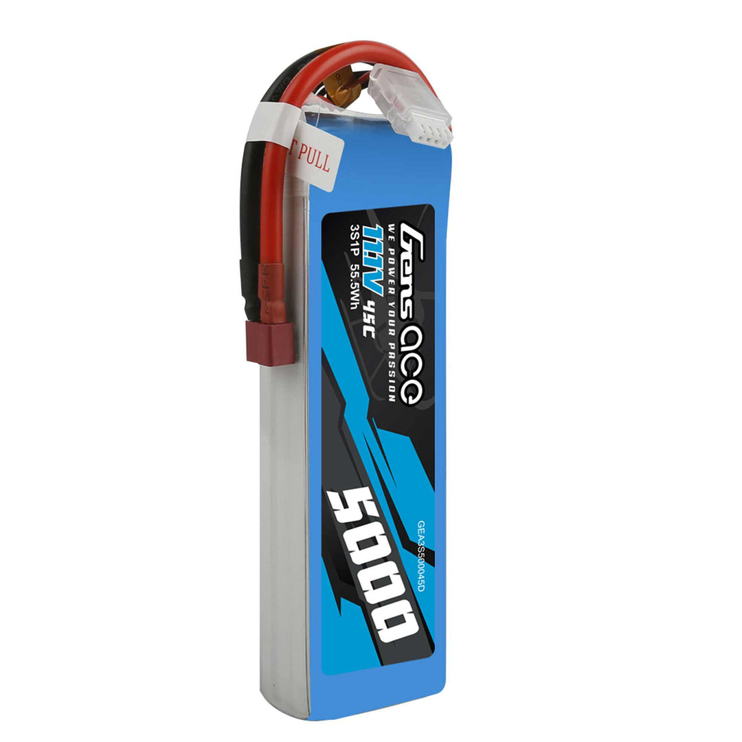 Gens Ace 11.1V 5000mAh, 3S 45C LiPo, Deans GEA3S500045D