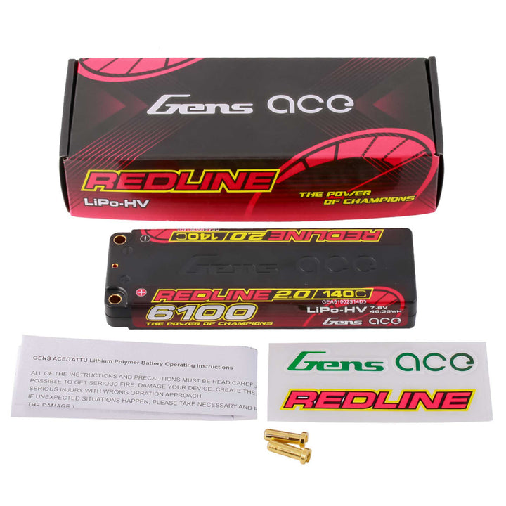 Gens Ace 7.6V 6100mAh 2S 140C LCG LiHV 5.0mm bullet Redline 2.0 GEA61002S14D5