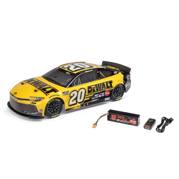 1/12 NASCAR RC Race Car Christopher Bell® No. 20® 2025 DEWALT Toyota Camry XSE 2S AWD RTR Brushed On-Road (Battery & Charger Included), Yellow