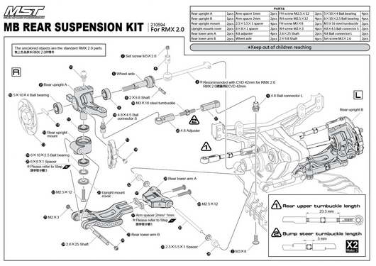 MST RMX 2.0 MB Rear Suspension Kit MXS-210594