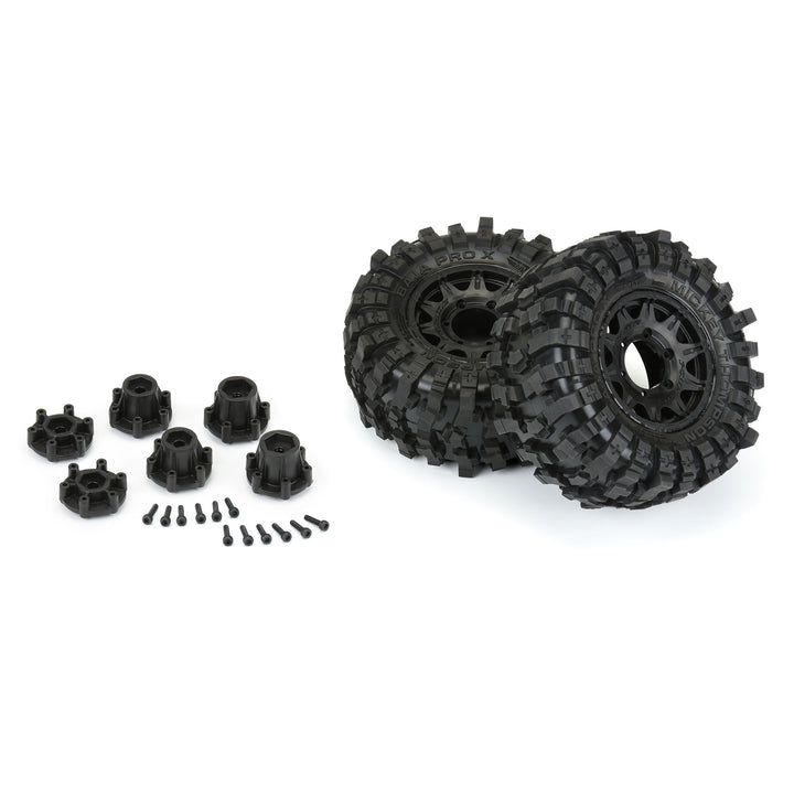 Pro-line Racing Mickey Thompson Baja Pro X 2.8" Tires Mounted on Raid Black 6x30 Removable Hex (12mm &amp; 14mm) Wheels (2) for Big Rock™ 3S, Granite™ 3S, Stampede® 2wd &amp; 4x4 and other 1/10 Monster Trucks PRO1023710