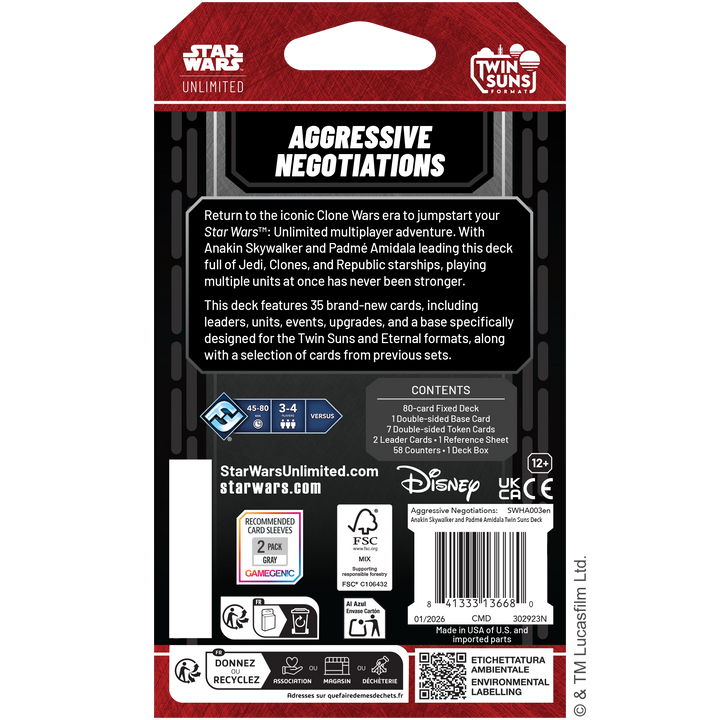 Star Wars: Unlimited - Aggressive Negotiations: Anakin Skywalker &amp; Padme Amidala Twin Suns Deck