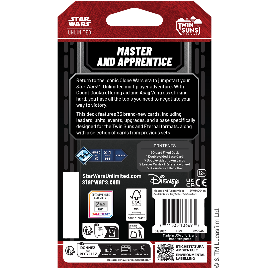 Star Wars: Unlimited - Master and Apprentice: Count Dooku &amp; Asajj Ventress Twin Suns Deck