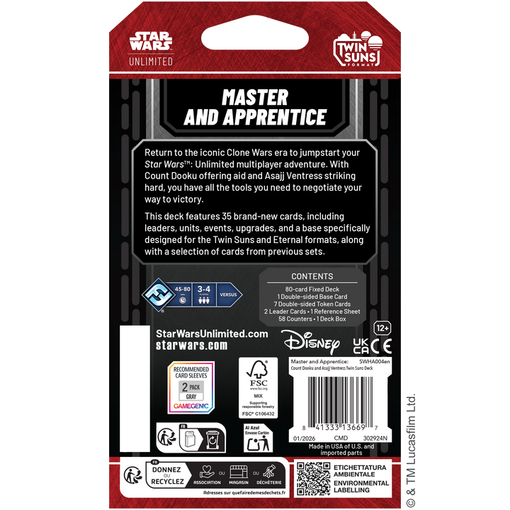 Star Wars: Unlimited - Master and Apprentice: Count Dooku &amp; Asajj Ventress Twin Suns Deck
