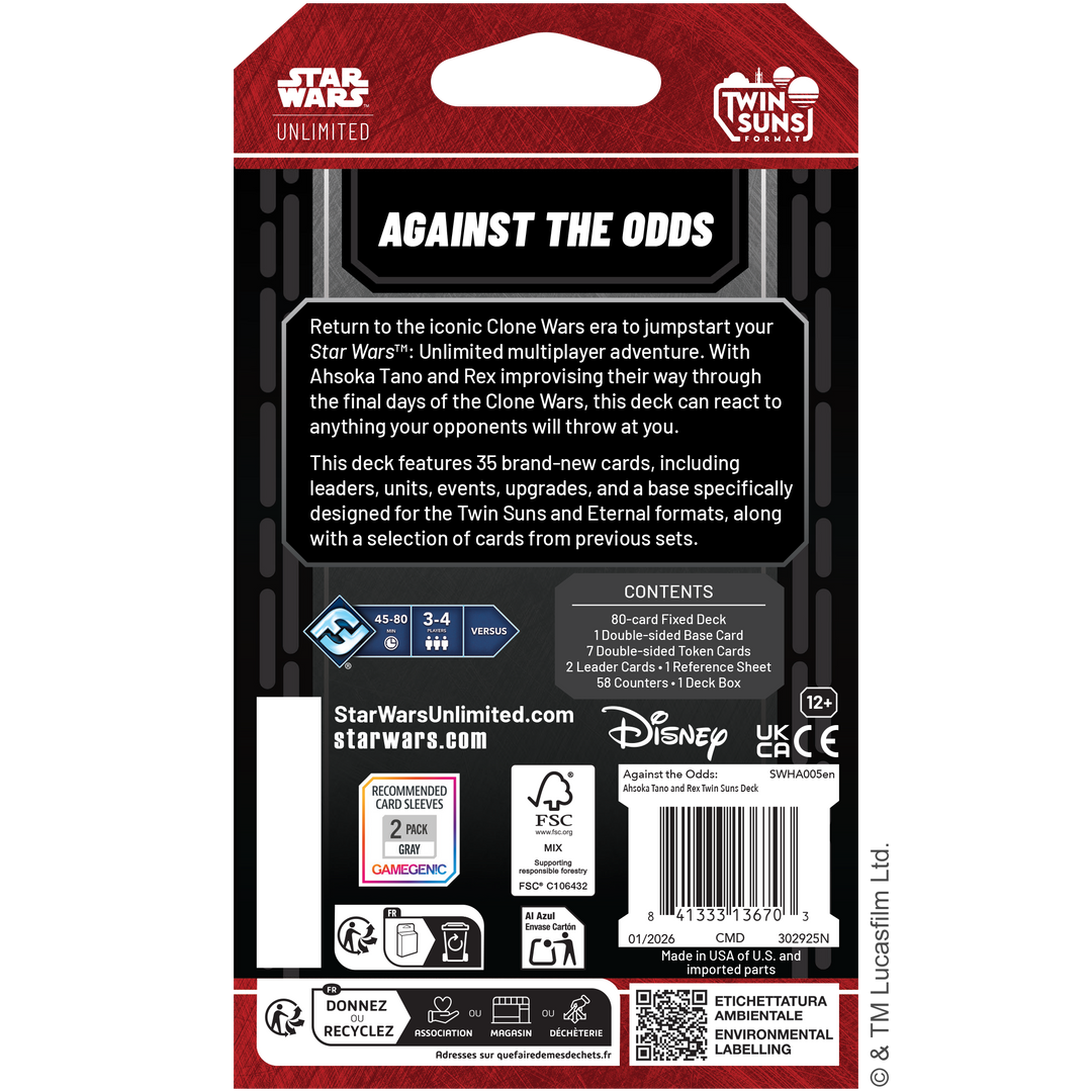 Star Wars: Unlimited - Against the Odds: Ahsoka Tano &amp; Rex Twin Suns Deck