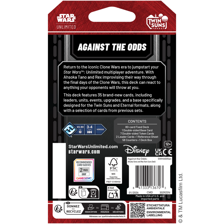 Star Wars: Unlimited - Against the Odds: Ahsoka Tano &amp; Rex Twin Suns Deck