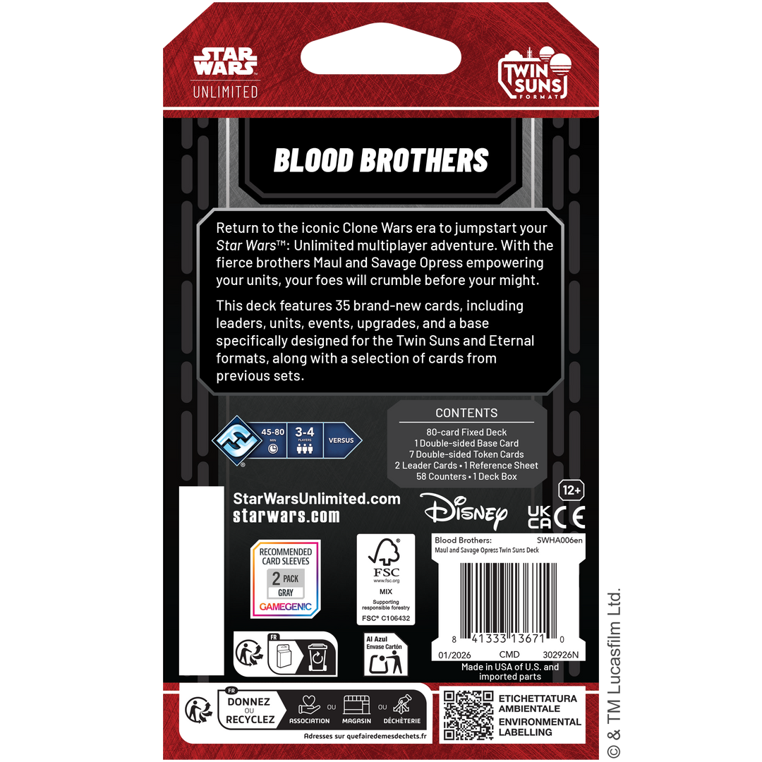 Star Wars: Unlimited - Blood Brothers: Maul &amp; Savage Opress Twin Suns Deck