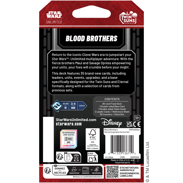 Star Wars: Unlimited - Blood Brothers: Maul &amp; Savage Opress Twin Suns Deck