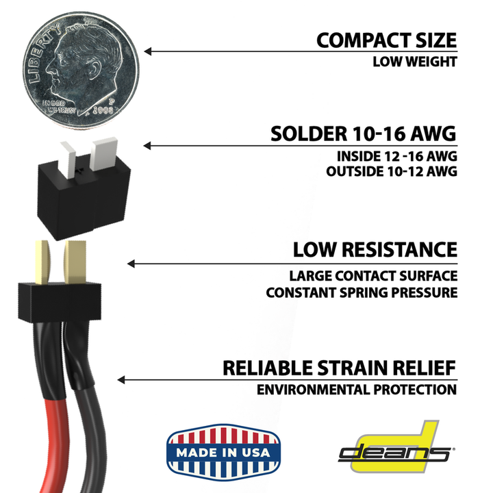 WS Deans Ultra Plug HB Male and Female Pair With 1/4 Inch Shrink Wrap 1313