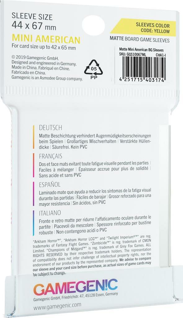 Matte Mini American-Sized Boardgame Sleeves 44 X 67 Mm