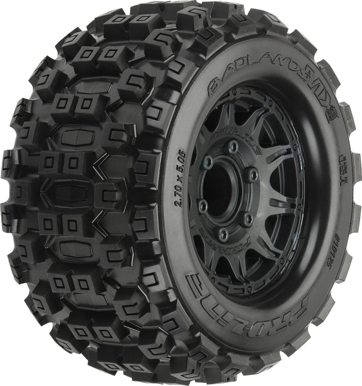 1/10 Badlands MX28 Fr/Rr 2.8" MT Tires Mounted 12mm Blk Raid (2)