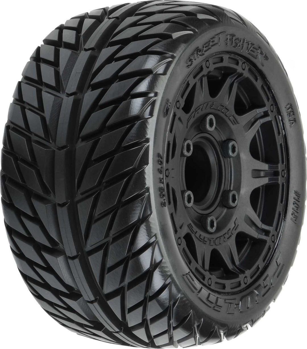 1/10 Street Fighter LP Fr/Rr 2.8" MT Tires Mounted 12mm Blk Raid (2)