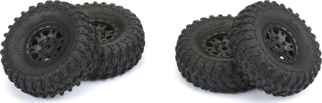 1/24 Hyrax Front/Rear 1.0" Tires Mounted 7mm Black Impulse (4): SCX24