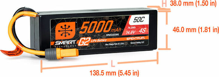 14.8V 5000mAh 4S 50C Smart G2 Hardcase LiPo Battery: IC5