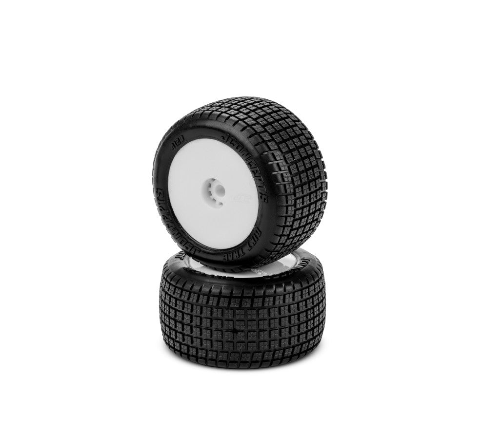 JConcepts Dirt Trac Mini - green compound, pre-mounted, white wheels (Fits - Losi Mini-B | Mini-T rear 2.0) 4120-1221