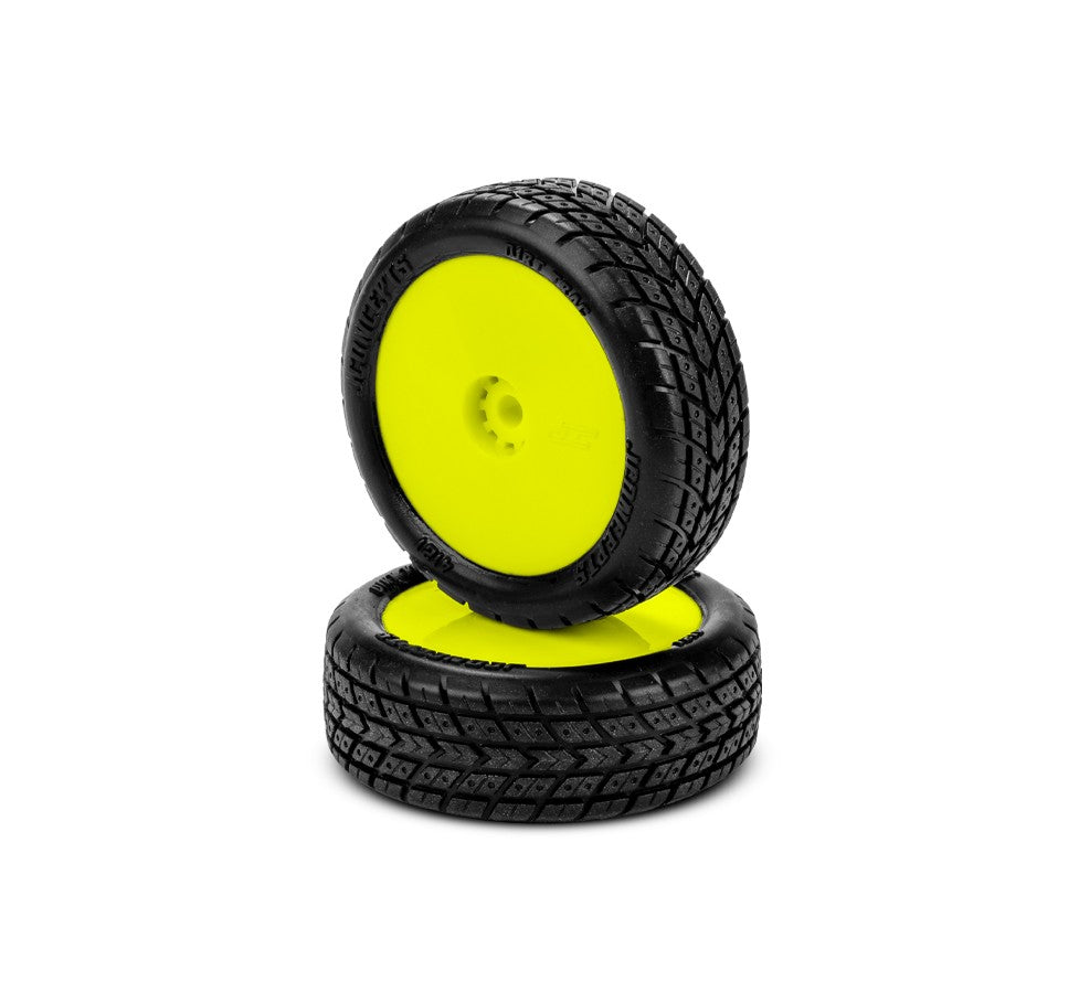 JConcepts Dirt Trac Mini - green compound, pre-mounted, yellow wheels (Fits - Mini-B front) 4121-2211