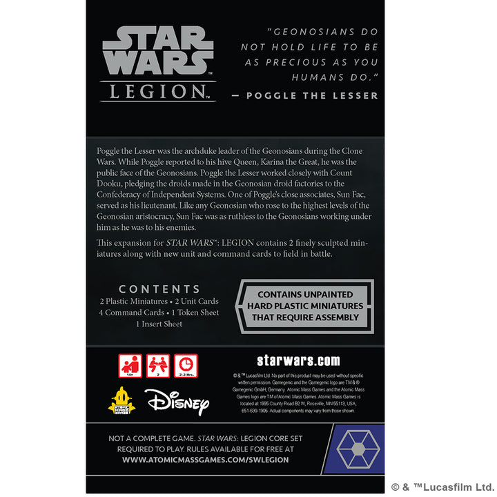 Star Wars: Legion - Sun Fac and Poggle the Lesser Operative and Commander Pack