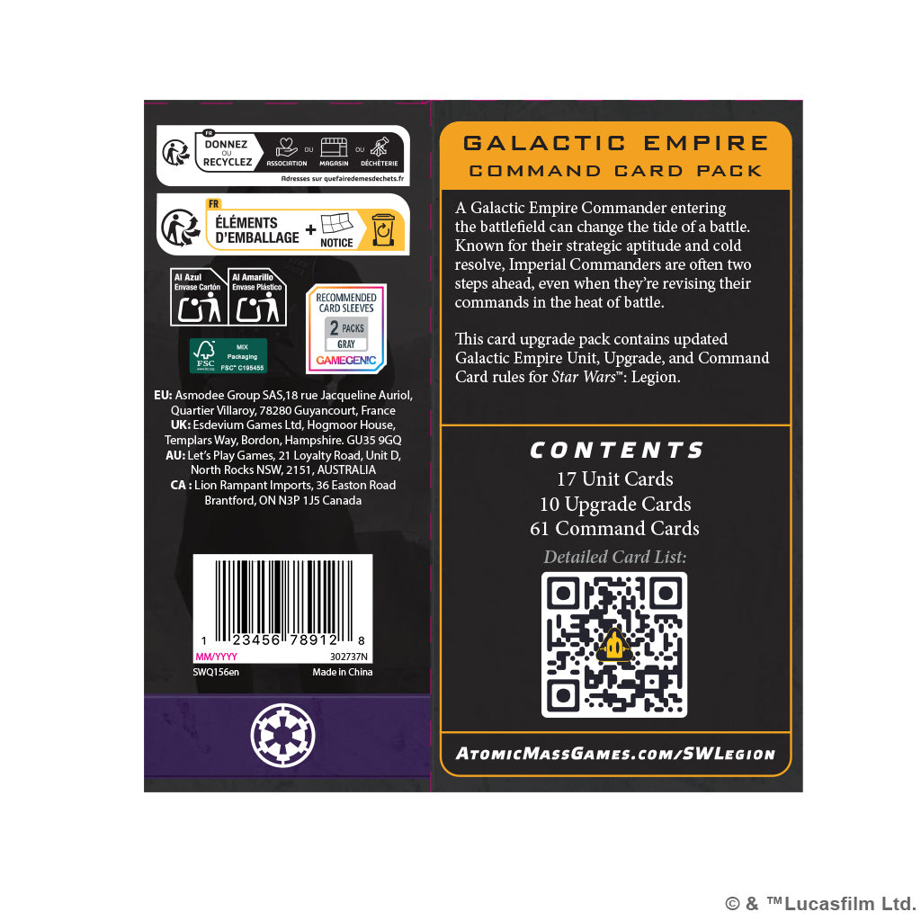 Star Wars: Legion - Galactic Empire Command Card Pack SWQ156EN