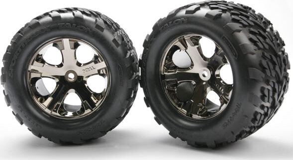 Tires &amp; wheels, assembled, glued (2.8") (All-Star black chrome wheels, Talon tires, foam inserts) (electric rear) (2) (TSM rated)