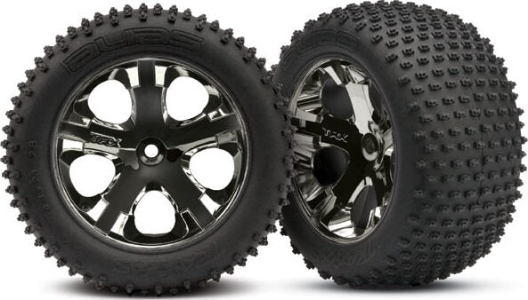Tires &amp; wheels, assembled, glued (2.8") (All-Star black chrome wheels, Alias tires, foam inserts) (rear) (2) (TSM rated)