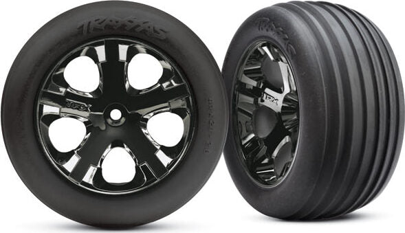 Tires &amp; wheels, assembled, glued (2.8")(All-Star black chrome wheels, Ribbed tires, foam inserts) (electric front) (2)