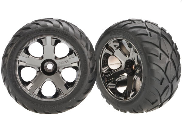 Tires &amp; wheels, assembled, glued (All-Star black chrome wheels, Anaconda tires, foam inserts) (nitro front) (1 left, 1 right)