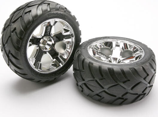 Tires & wheels, assembled, glued (All-Star chrome wheels, Anaconda tires, foam inserts) (nitro rear/ electric front) (1 left, 1 right)