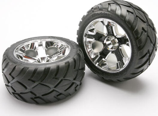 Tires &amp; wheels, assembled, glued (All-Star chrome wheels, Anaconda tires, foam inserts) (nitro front) (1 left, 1 right)