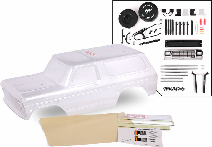 Body, Ford Bronco (1979), Complete (clear, Trimmed, Requires Painting) (includes Grille, Side Mirrors, Door Handles, Windshield Wipers, Spare Tire Mount, Decals, Window Masks) (requires #8072 Inner Fenders)