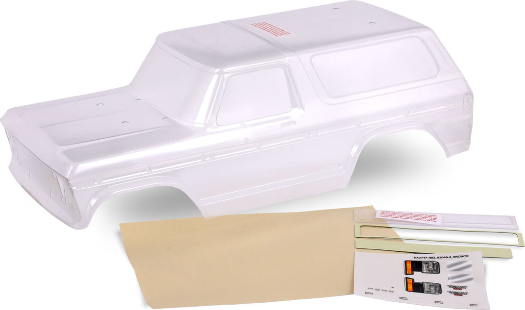 Body, Ford Bronco (1979), Complete (clear, Trimmed, Requires Painting) (includes Grille, Side Mirrors, Door Handles, Windshield Wipers, Spare Tire Mount, Decals, Window Masks) (requires #8072 Inner Fenders)