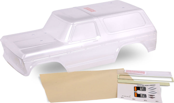 Body, Ford Bronco (1979), Complete (clear, Trimmed, Requires Painting) (includes Grille, Side Mirrors, Door Handles, Windshield Wipers, Spare Tire Mount, Decals, Window Masks) (requires #8072 Inner Fenders)