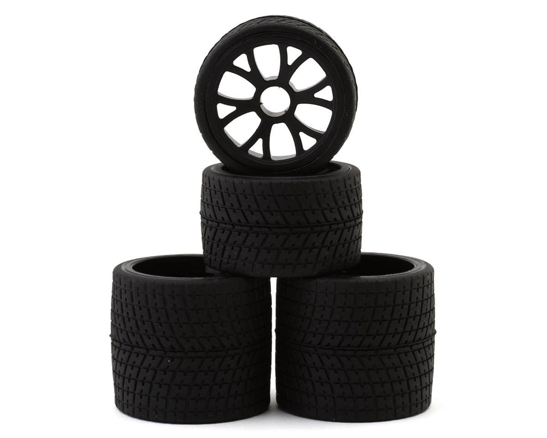 eXcelerate R12 1/12 Front &amp; Rear Pan Car Rubber Pre-Mounted Tires Set (Black) XCE-3025.2