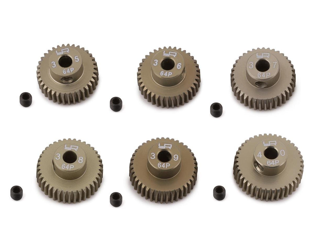 Yeah Racing Hard Coated 64P Aluminum Pinion Gear Set (35, 36, 37, 38, 39, 40T) MG-64035-040
