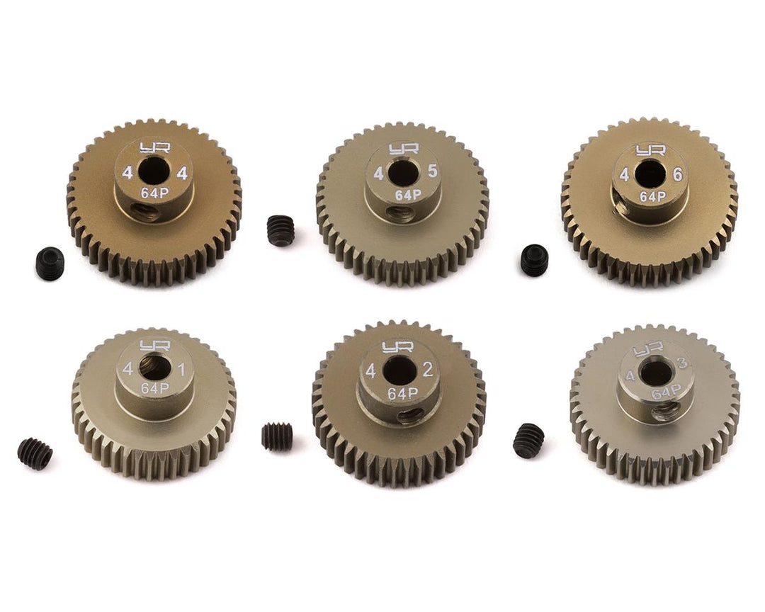 Yeah Racing Hard Coated 64P Aluminum Pinion Gear Set (41, 42, 43, 44, 45, 46T) MG-64041-046