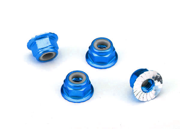 Traxxas Blue-anodized, aluminum flanged lock nuts (4mm) 1747X