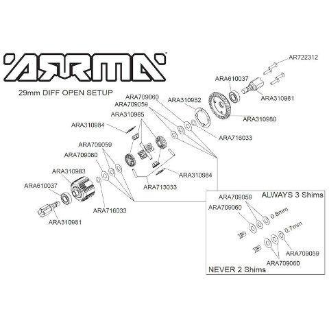 Arrma Open F/R Diff Set GP4 5mm 10K ARA311066 - Excel RC