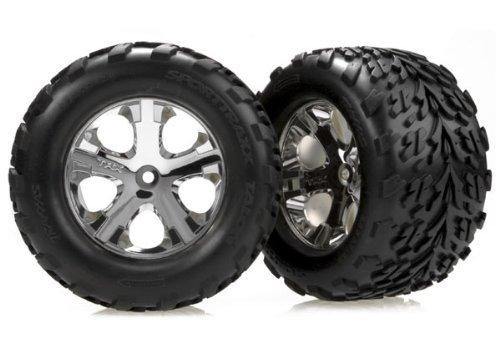 Traxxas 3668 Tires & wheels assembled glued (2.8') (All-Star chrome wheels Talon tires foam inserts) (2WD electric rear) (2) - Excel RC