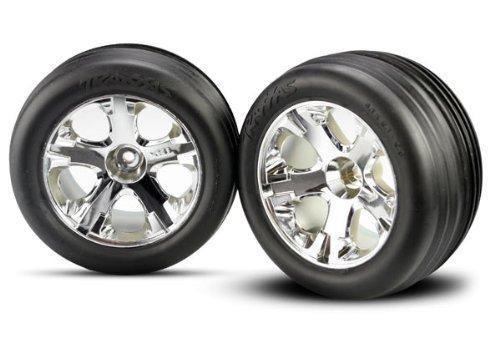 Traxxas 3771 Tires & wheels assembled glued (2.8') (All-Star chrome wheels ribbed tires foam inserts) (electric front) (2) - Excel RC