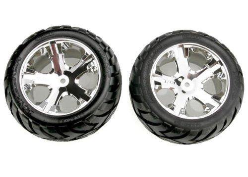 Traxxas 3773 Tires &amp; wheels assembled glued (All Star chrome wheels Aconda® tires foam inserts) (2WD electric rear) (1 left 1 right) - Excel RC