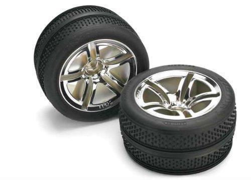 Traxxas 5575 Tires & wheels assembled glued (Twin-Spoke wheels Victory tires foam inserts) (nitro front) (2) - Excel RC