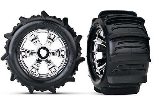 Traxxas 5672 Tires &amp; wheels assembled glued (Geode chrome wheels paddle tires foam inserts) (2) (use with 17mm splined wheel hubs &amp; nuts part 