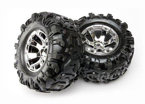 Traxxas 5673 Tires &amp; wheels assembled glued (Geode chrome wheels Canyon AT tires foam inserts) (2) (use with 17mm splined wheel hubs &amp; nuts part 