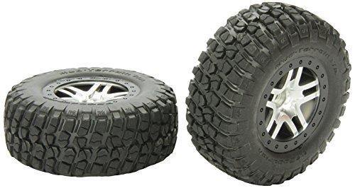 Traxxas 5877 Tires &amp; wheels assembled glued (SCT Split-Spoke satin chrome black beadlock wheels BFGoodrich Mud-Terrain  TA KM2 tires foam inserts) (2) (2WD front) - Excel RC