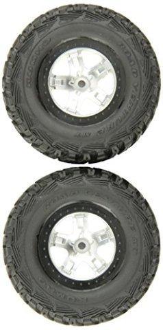 Traxxas 5880 Tires & wheels assembled glued  (SCT satin chrome black beadlock style wheels Kumho tires foam inserts) (2) (4WD frontrear 2WD rear only) - Excel RC